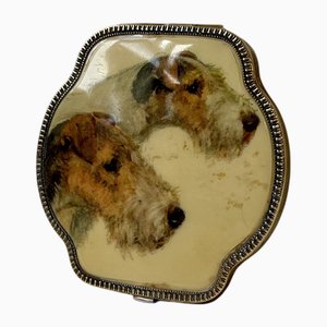 Portacipria in polvere smaltata con Fox Terrier, anni '30