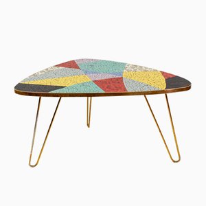 Table Basse en Mosaïque Colorée et Laiton, Italie, 1950s