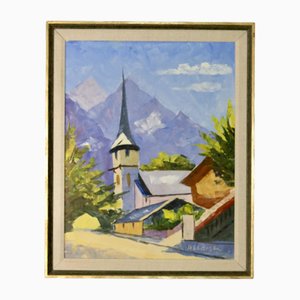 Hugo Langkilde Larsen, Alpnach, 1958, Oil on Canvas, Framed