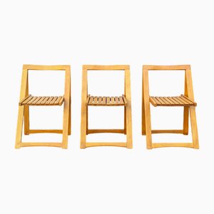 Trieste Folding Chairs in Beech by Aldo Jacober for Bazzani, Italy, 1960s, Set of 3