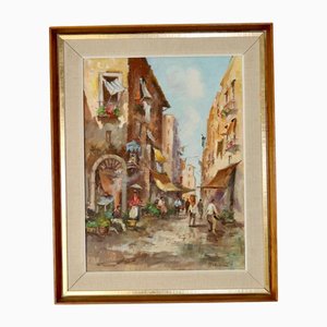 Moriani, City Street Scene, 1960er, Öl auf Leinwand