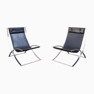 Set of Paola Armchairs with Steel Structure and Leather Seat by Marcello Cuneo for Mobel, Italy, 1972