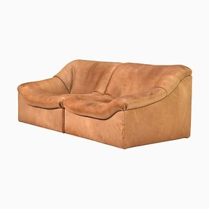 Divano componibile DS46 in pelle di bufalo color cognac di De Sede, 1976, set di 2