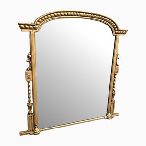 Large Antique English Gilt Shaped Overmantle Mirror