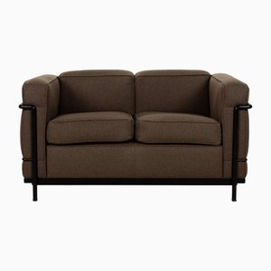 LC2 Fabric Two-Seater Brown Sofa by Le Corbusier for Cassina