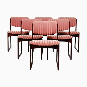 Danish Dining Chairs in Tanned Oak and Pink Upholstery attributed to Poul Hundevad, 1970s, Set of 6