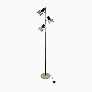 Italian Space Age Aluminum and Black Lacquered Metal Spot Floor Lamp, 1960s