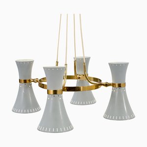 Italienische Hängelampe mit Diabolo Lampenschirmen aus Messing & Metall, 1960er