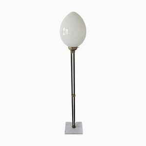 Mid-Century Stehlampe mit Eiförmigem Glasschirm auf Messing & Marmorfuß, 1960er