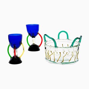 Stemmed Glasses or Cups and Bowl, 1980s, Set of 3
