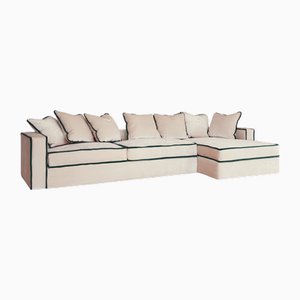 Rafaella Chaise Sofa in Light Vanilla Velvet with Emerald Green Trim from Biosofa
