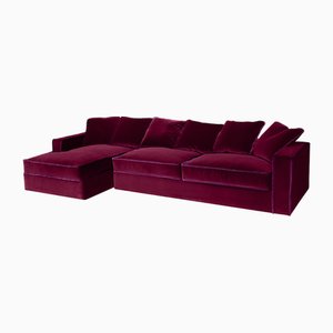 Divano Rafaella Chaise in velluto bordeaux con finiture viola di Biosofa