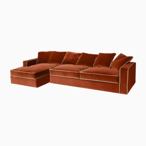 Rafaella Chaise Sofa in Dark Orange and Camel Beige Velvet from Biosofa