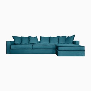 Rafaella Chaiselongue Sofa in Petrolblauem Samtbezug von Biosofa