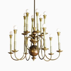 Lampadario a 12 luci in ottone, Italia, anni '50