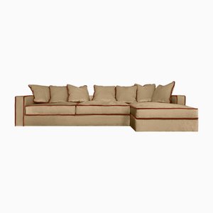 Rafaella Chaise Sofa in Camel Beige Velvet with Rusty Orange Trim from Biosofa