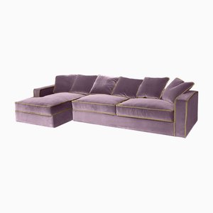 Rafaella Chaise Sofa in Pastel Pink Velvet with Camel Beige Trim from Biosofa