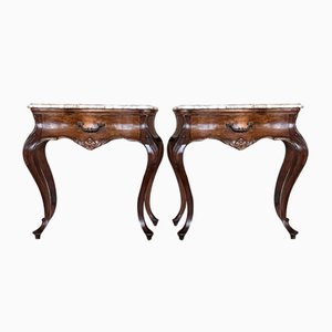 Large French Nightstands with Drawers and Cabriole Legs, 1900s, Set of 2