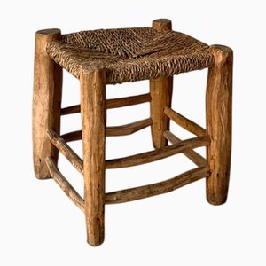 French Woven Rope Wooden Stool, 1940s