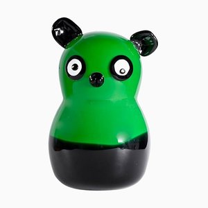 Panda Skulptur aus grünem und schwarzem Glas von YourMurano