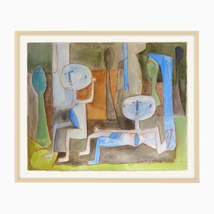 Hannes Postma, Coppia, 1957, Acquarello e gesso marrone