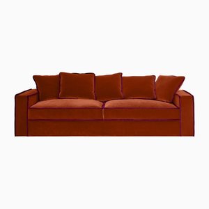 Rafaella Drei-Sitzer Sofa aus dunkelorangem Samt mit dunkelroten Zierleisten von Biosofa