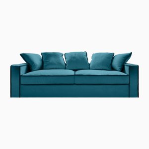 Rafaella Drei-Sitzer Sofa aus Petrolblauem Samt mit dunkelblauen Zierelementen von Biosofa