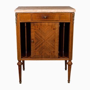 Mesita de noche victoriana antigua de madera de rey francesa con tablero de mármol, década de 1890
