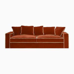 Rafaella Three-Seater Sofa in Dark Orange Velvet with Camel Beige Trim from Biosofa