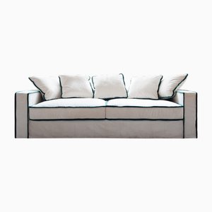 Rafaella Three-Seater Sofa in Ivory White Velvet with Emerald Green Trim from Biosofa