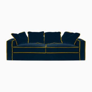 Rafaella Drei-Sitzer Sofa aus dunkelblauem Samt mit senfgelben Zierleisten von Biosofa