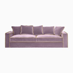 Rafaella Three-Seater Sofa in Pastel Pink Velvet with Camel Beige Trim from Biosofa
