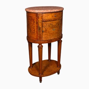 Mueble de baño o mesita de noche francesa victoriana ovalada de Amboyna y mármol, década de 1870