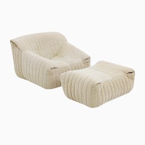 Beige Cinna Sandra Stuhl & Fußhocker von Annie Hiéronimus für Ligne Roset, 1970er, 2er Set