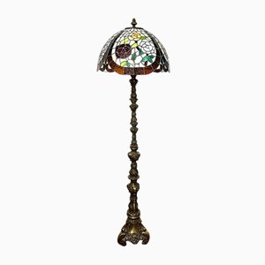 Lampadaire Tiffany Shade en Laiton de Unbekannt, 1950s