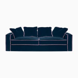 Divano a tre posti Rafaella in velluto blu con finiture rosa pastello di Biosofa