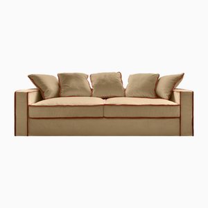 Rafaella Three-Seater Sofa Camel Beige Velvet with Dark Orange Trim from Biosofa