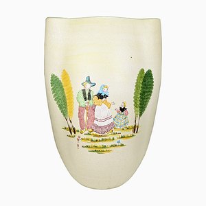 Vase ou Porte-Parapluie Mid-Century en Céramique Peint à la Main par L. Poggi Assalini pour CE AS Albisola, Italie, 1950s