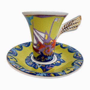 Artist Espresso Jahrestasse mit Untertasse Limited Art Series von Gilbert Portanier für Rosenthal, 1995, 2er Set