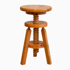 Swedish Adjustable Tripod Pine Stool, 1960s