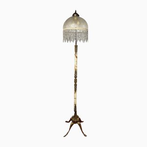 Lampadaire Abat-jour en Verre Perles d'Onyx en Laiton de Unbekannt, 1950s