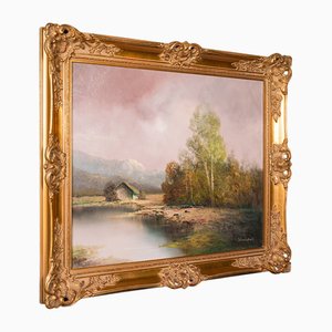 Schmidbauer, Alpine Landscape, 1970s, Oil on Canvas, Framed