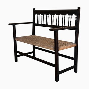 19th Century French Provençal Bench with Cane Seats, Back and Arms, 1890s