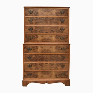 Burr Walnut Chest on Chest of Drawers, 1930s
