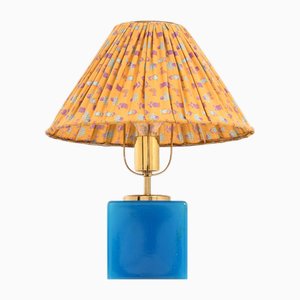 Lampe de Bureau en Verre, Laiton et Abat-jour Original, 1950s