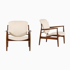 Poltronas de teca y tapicería atribuidos a Finn Juhl, 1956. Juego de 2