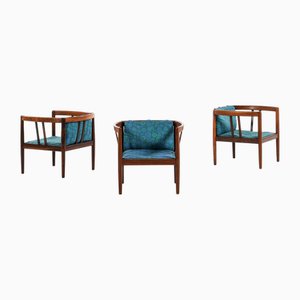 Easy Chairs in Rosewood and Original Fabric attributed to Illum Wikkelsø, 1964, Set of 3