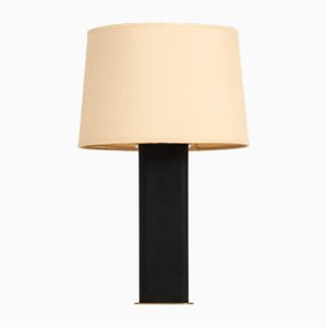 Lampes de Bureau en Laiton, Cuir et Abat-jours d'Origine, 1950s, Set de 2