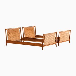 Set of Bed Frames in Mahogany and Woven Cane attributed to Josef Frank, 1940s