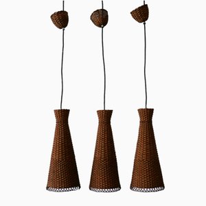 Mid-Century Modern Diabolo Hängelampen aus Rattan, 1960er, 3er Set